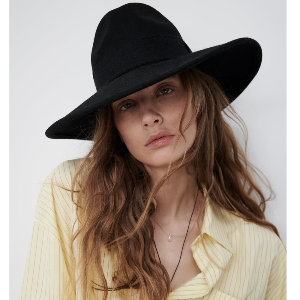 ZARA Wool Blend Felt Black Hat sz Small
